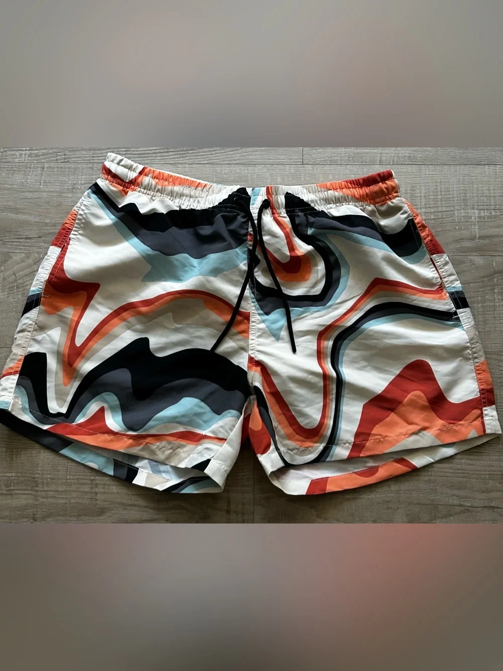 Zara Men's Abstract Wave Swim Shorts — Multicolor